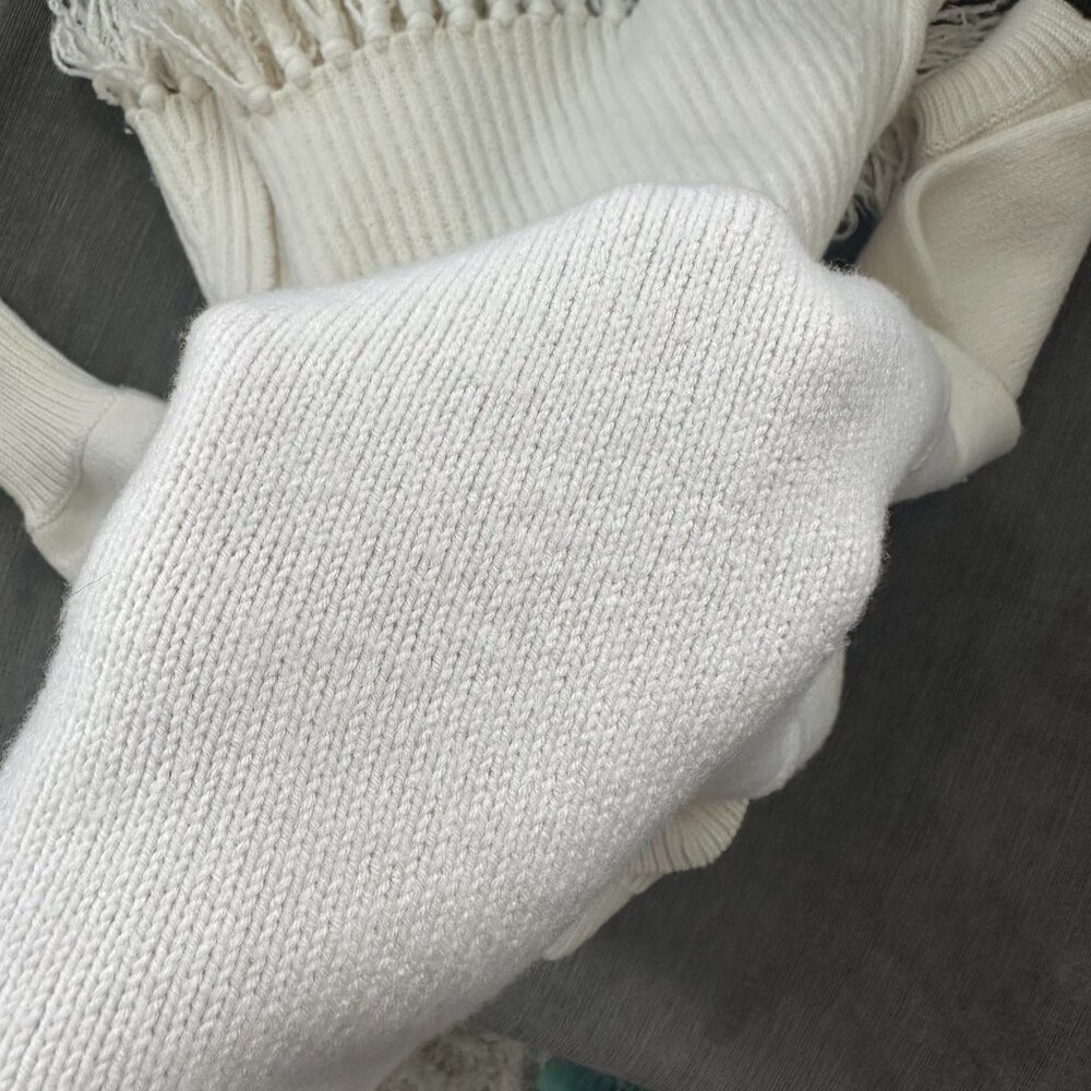 Alice + Olivia Bardot Fringe Off Shoulder Pullover In Soft White - Picture 11 of 14